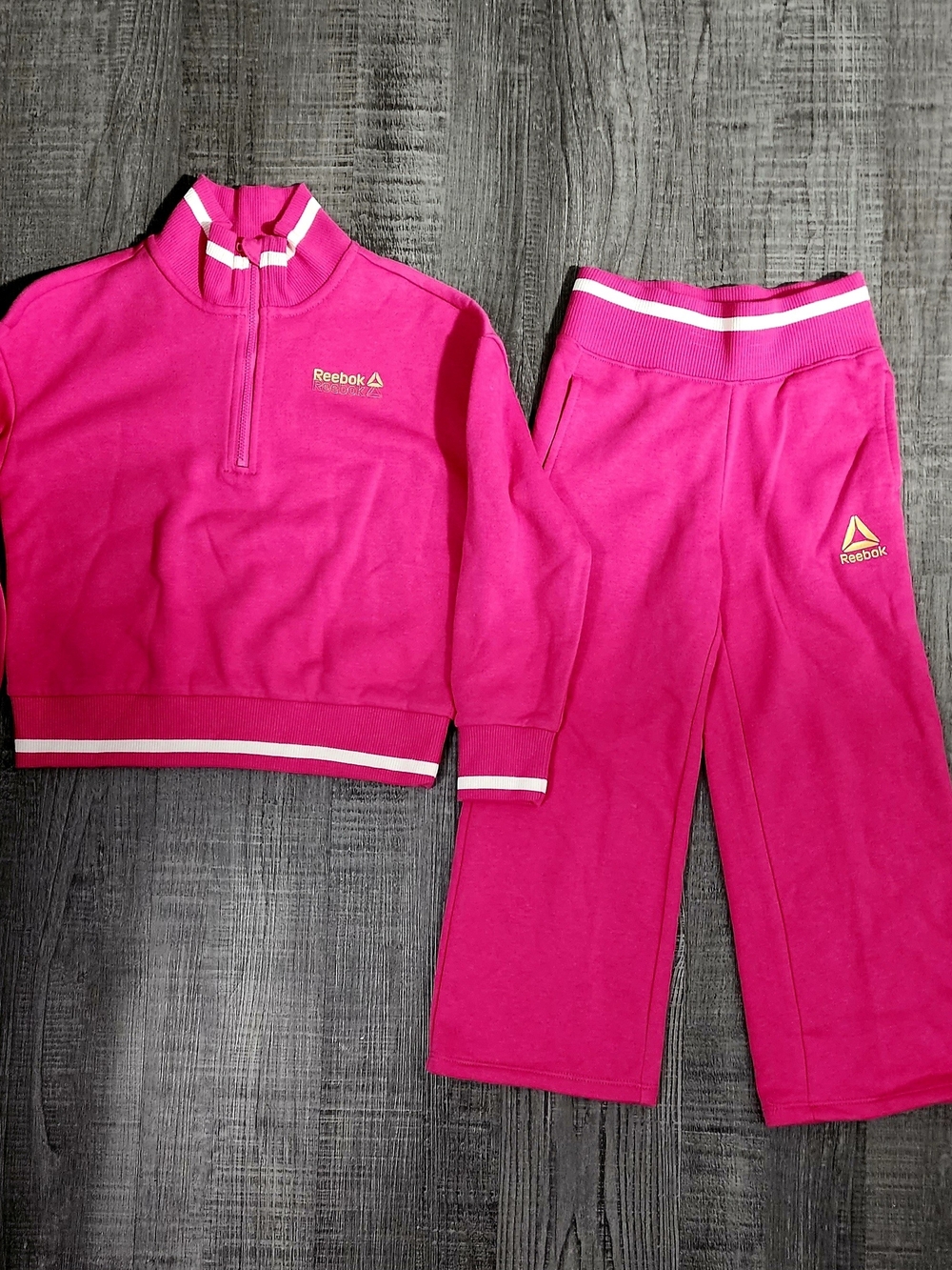 Reebok Hot Pink Girls' Athletic Track Set with Stripe Trim